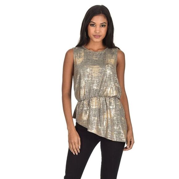 AX Paris Gold Asymmetric Frill Hem Sleeveless Top Women’s Size 10 - Picture 1 of 10